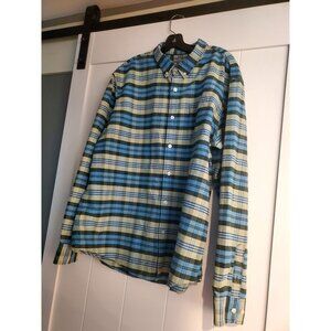 LL Bean Signature Slim Fit XXL Mens Button-Up Plaid Shirt Blue & Green Cotton